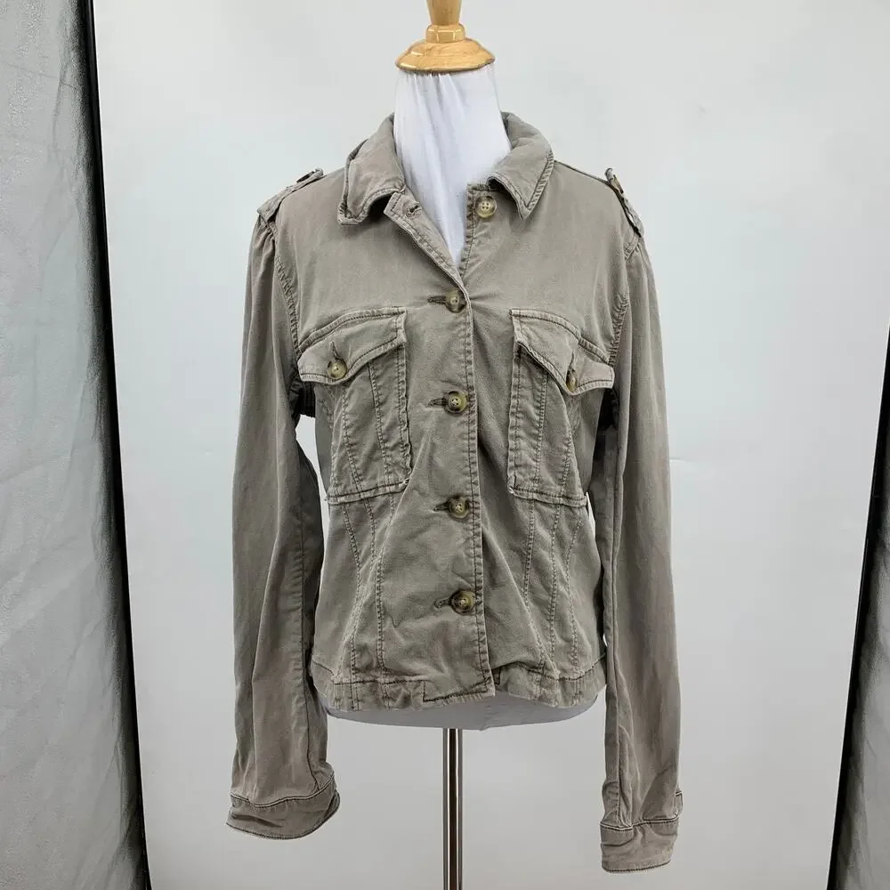 Paige Jacket Womens M Medium Moss Vintage Taupe Pacey Utility Button Up Cropped